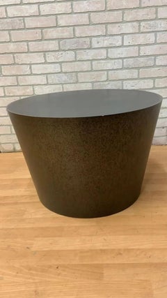 Vintage Modern Round Drum Side or Coffee Table in Patina Metal