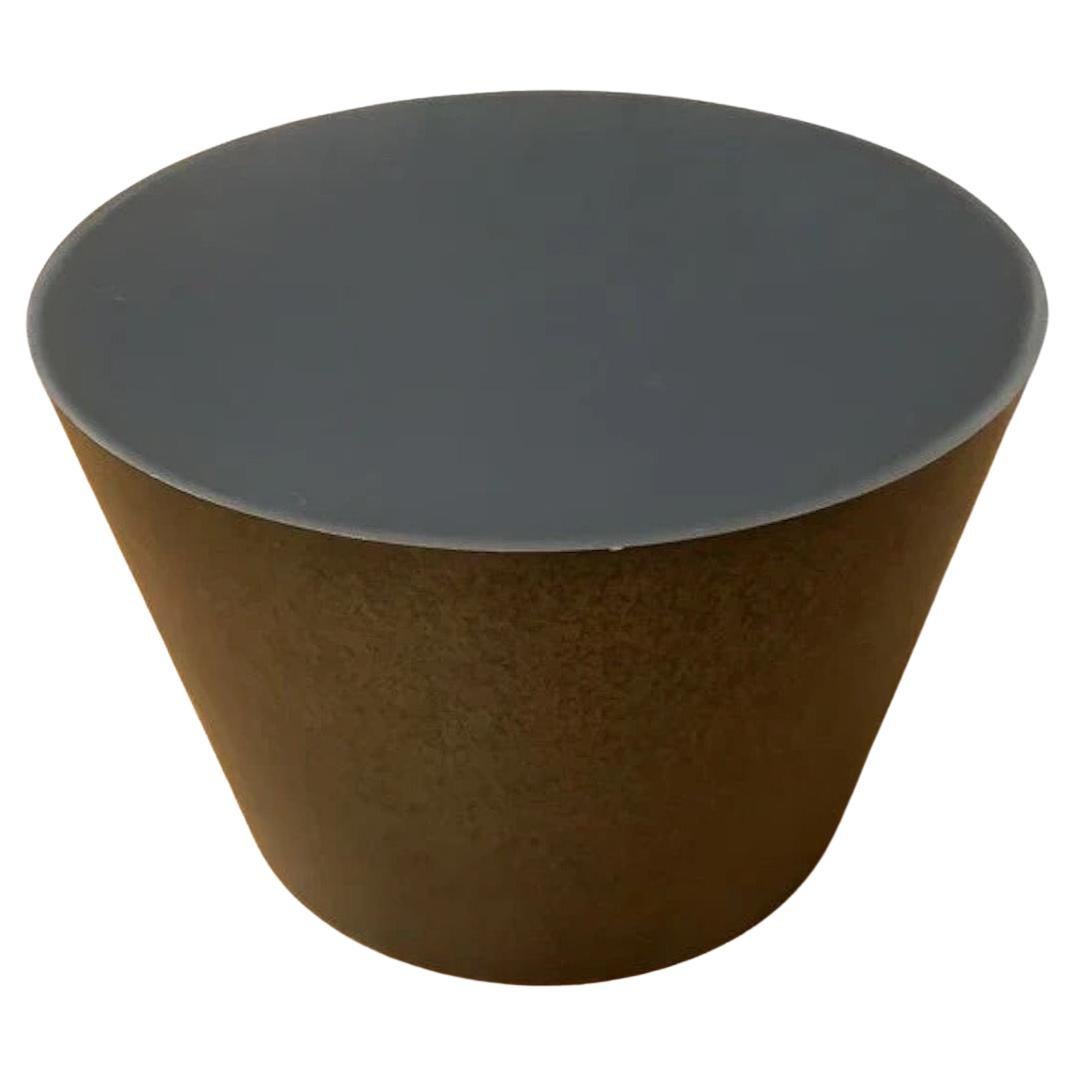 Vintage Modern Round Drum Side or Coffee Table in Patina Metal