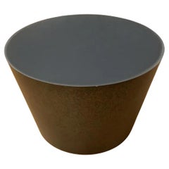 Vintage Modern Round Drum Side or Coffee Table in Patina Metal