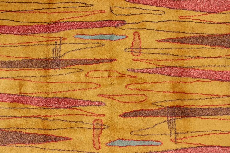 Vintage Modern Rug with Yellow Background and Multicolored Etched ...