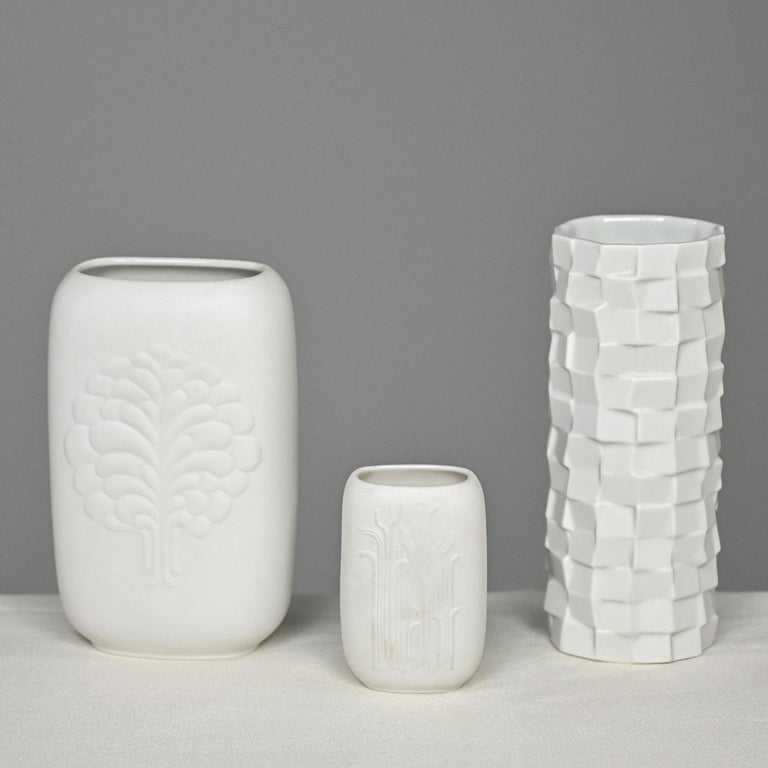 Vintage Modern Scherzer White Matte Porcelain Bisque German Vases Set of 3 For Sale 2