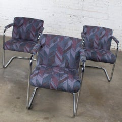 Vintage Modern Set of 3 Armchairs Chrome Tube Cantilever Frames Style Steelcase