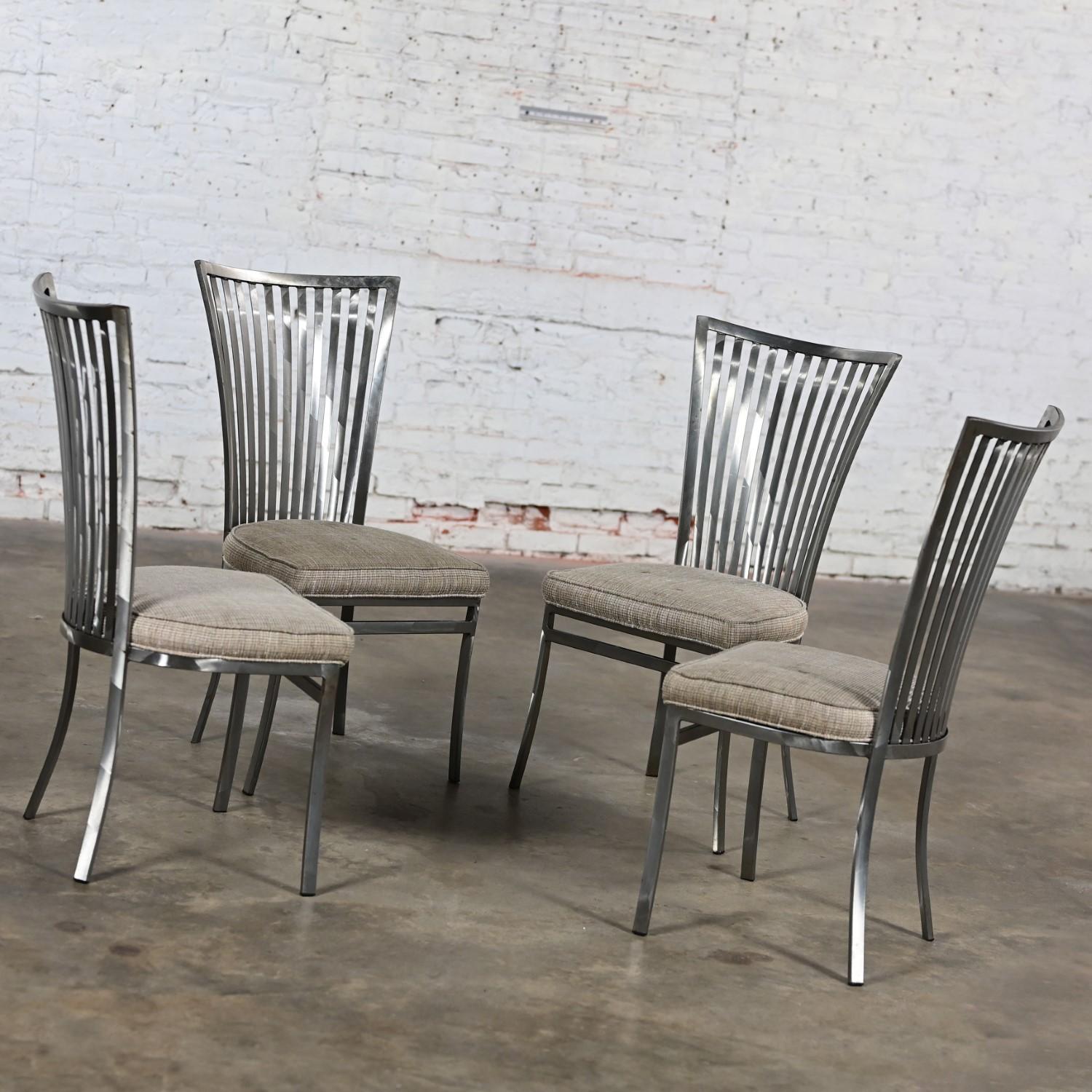 Americano Set di 4 sedie da pranzo o laterali con schienale in acciaio a doghe Shaver Howard, moderne e vintage in vendita