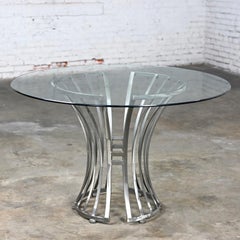 Table à piédestal tulipe en acier à lamelles The Modernity Shaver Howard avec plateau en verre