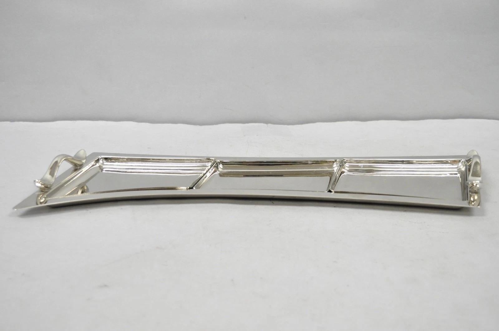 Vintage Modern Silver Plated 3 Section Narrow Serving Tray Trinket Dish by Towle en vente 4