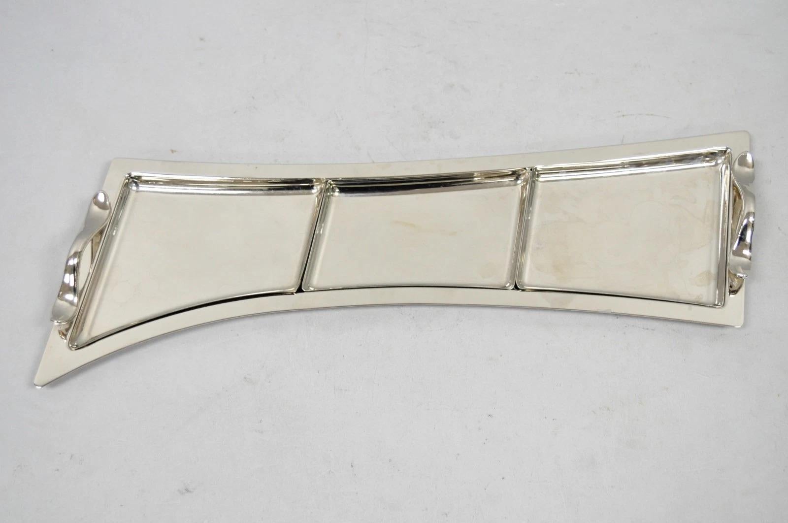 Vintage Modern Silver Plated 3 Section Narrow Serving Tray Trinket Dish by Towle en vente 5