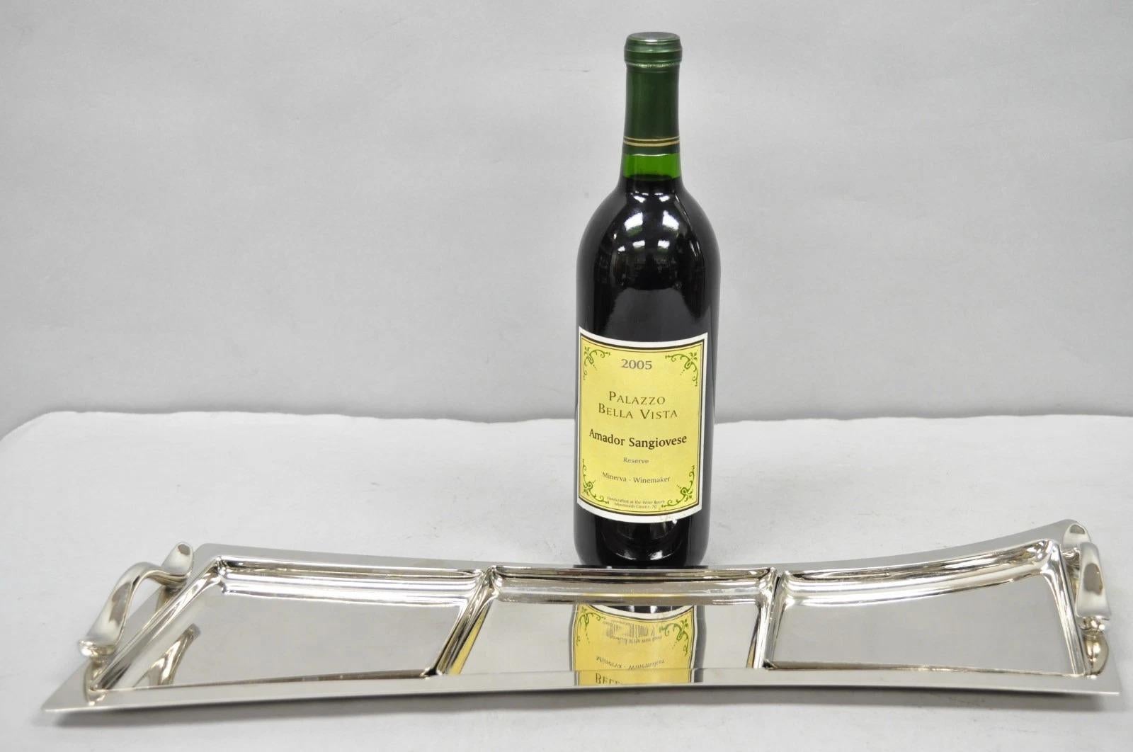 Vintage Modern Silver Plated 3 Section Narrow Serving Tray Trinket Dish by Towle with Removable Inserts. Circa Late 20th Century. Dimensions : 2