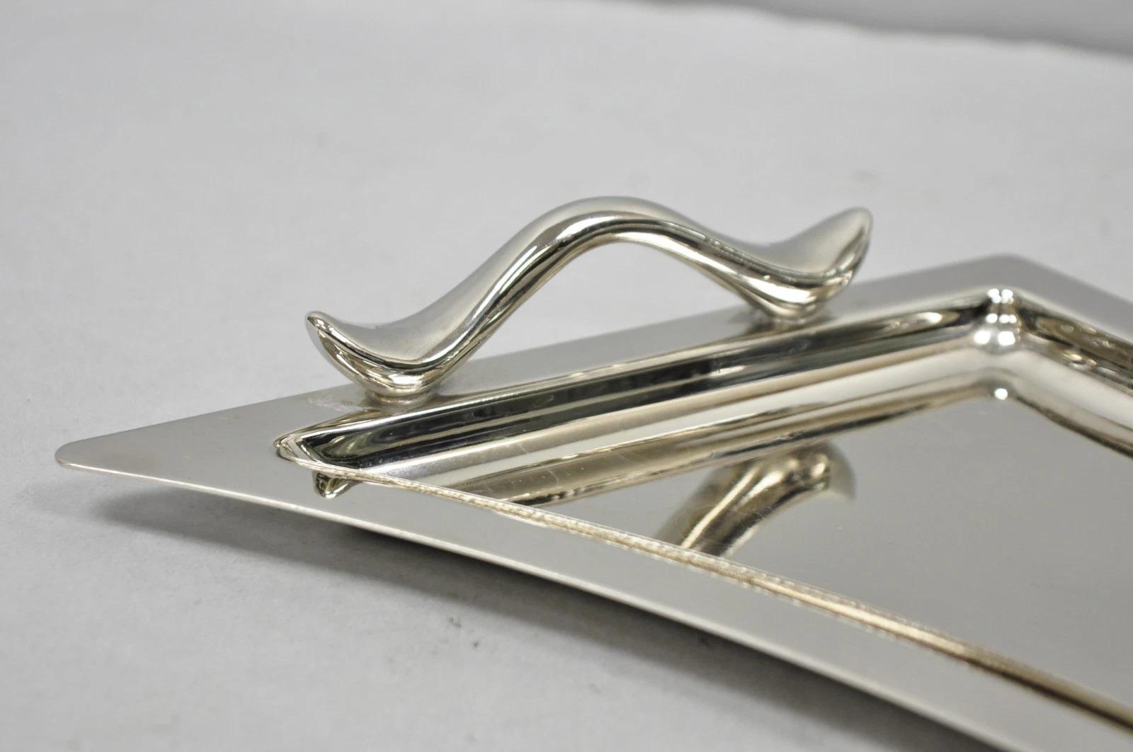 Moderne Vintage Modern Silver Plated 3 Section Narrow Serving Tray Trinket Dish by Towle en vente