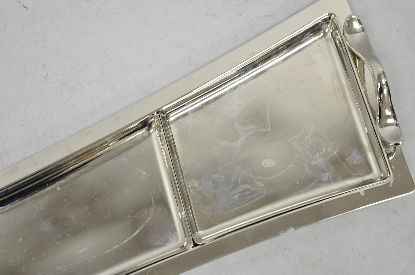 Plaqué argent Vintage Modern Silver Plated 3 Section Narrow Serving Tray Trinket Dish by Towle en vente