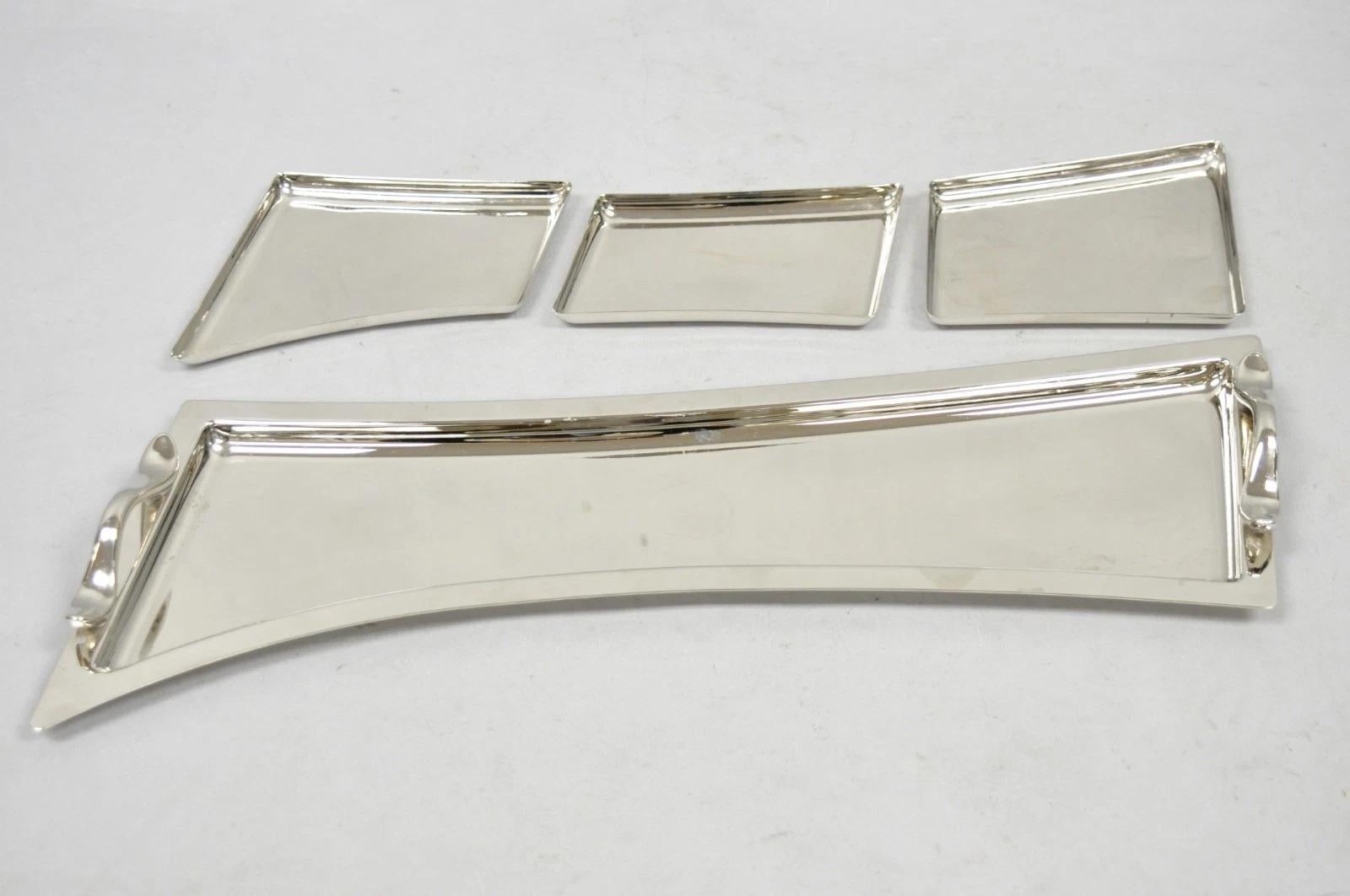 Vintage Modern Silver Plated 3 Section Narrow Serving Tray Trinket Dish by Towle en vente 1