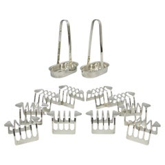 Vintage Modern Silver Plated Dinner Oil Caddy & (10) Toast Bread Racks - 12 Pcs