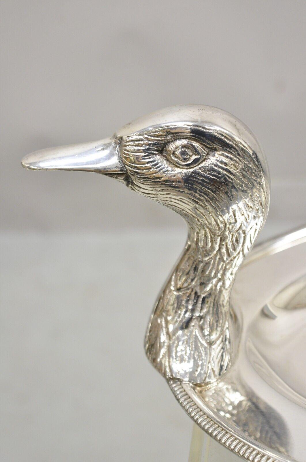 Vintage Modern Silver Plated Duck Mallard Serving Platter Attr. Teghini Firenze In Good Condition In Philadelphia, PA