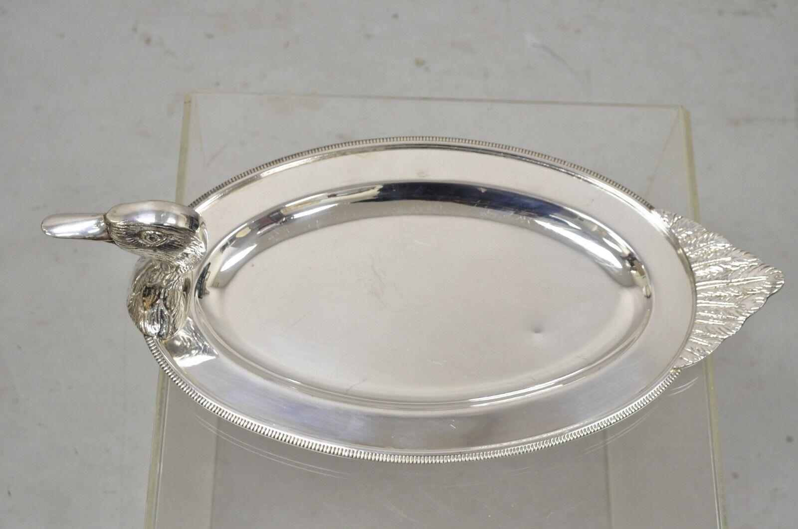 20th Century Vintage Modern Silver Plated Duck Mallard Serving Platter Attr. Teghini Firenze