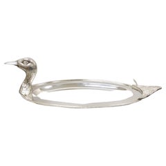 Vintage Modern Silver Plated Duck Mallard Serving Platter Attr. Teghini Firenze