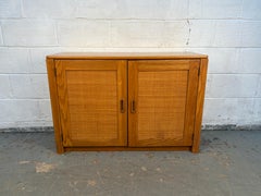 Vintage Modern Solid Oak & Woven Rattan Bar Cabinet