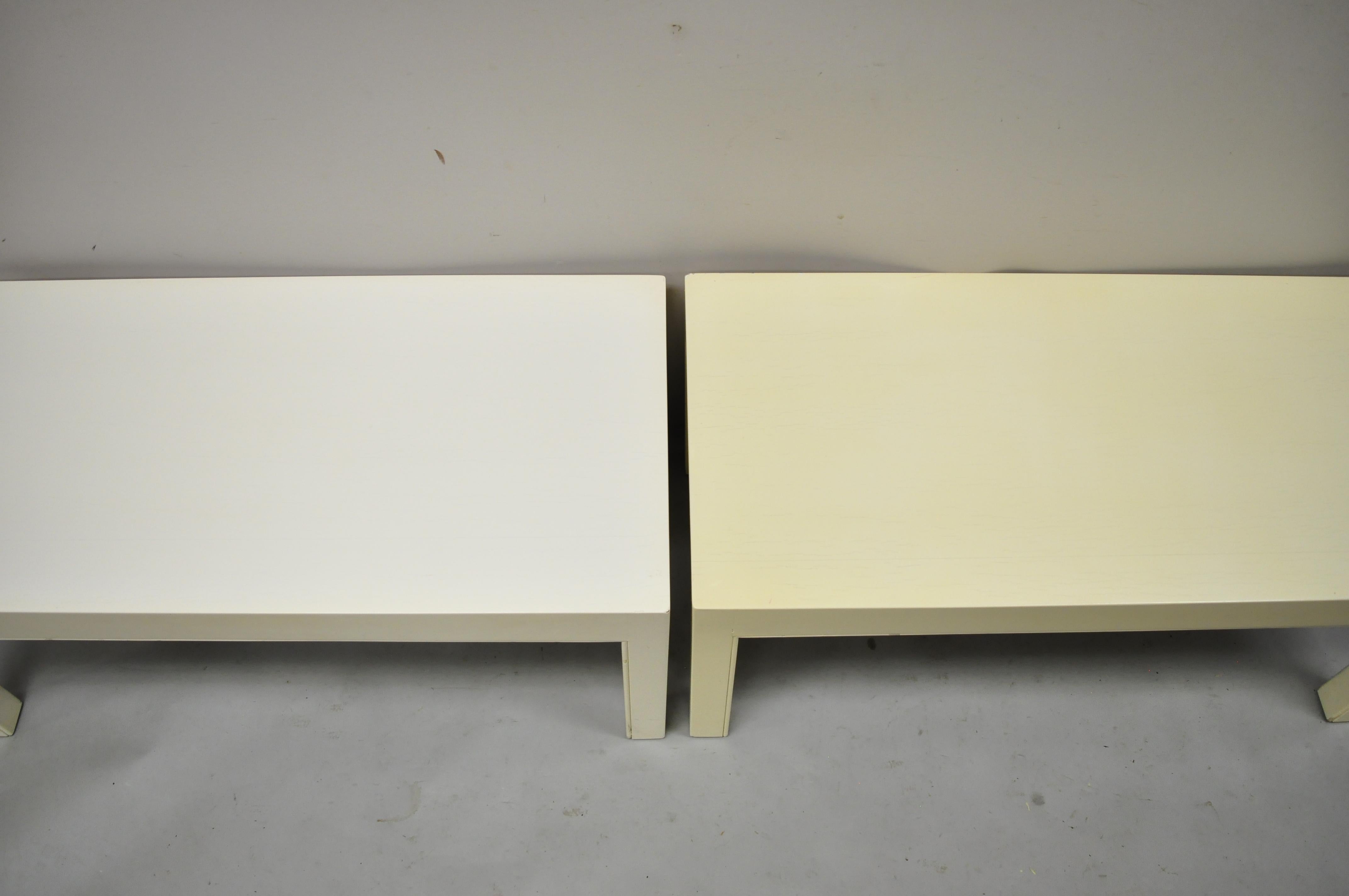 Vintage Modern Solid Wood Cream Lacquered Parsons Low Pedestal Side Table - Pair For Sale 2