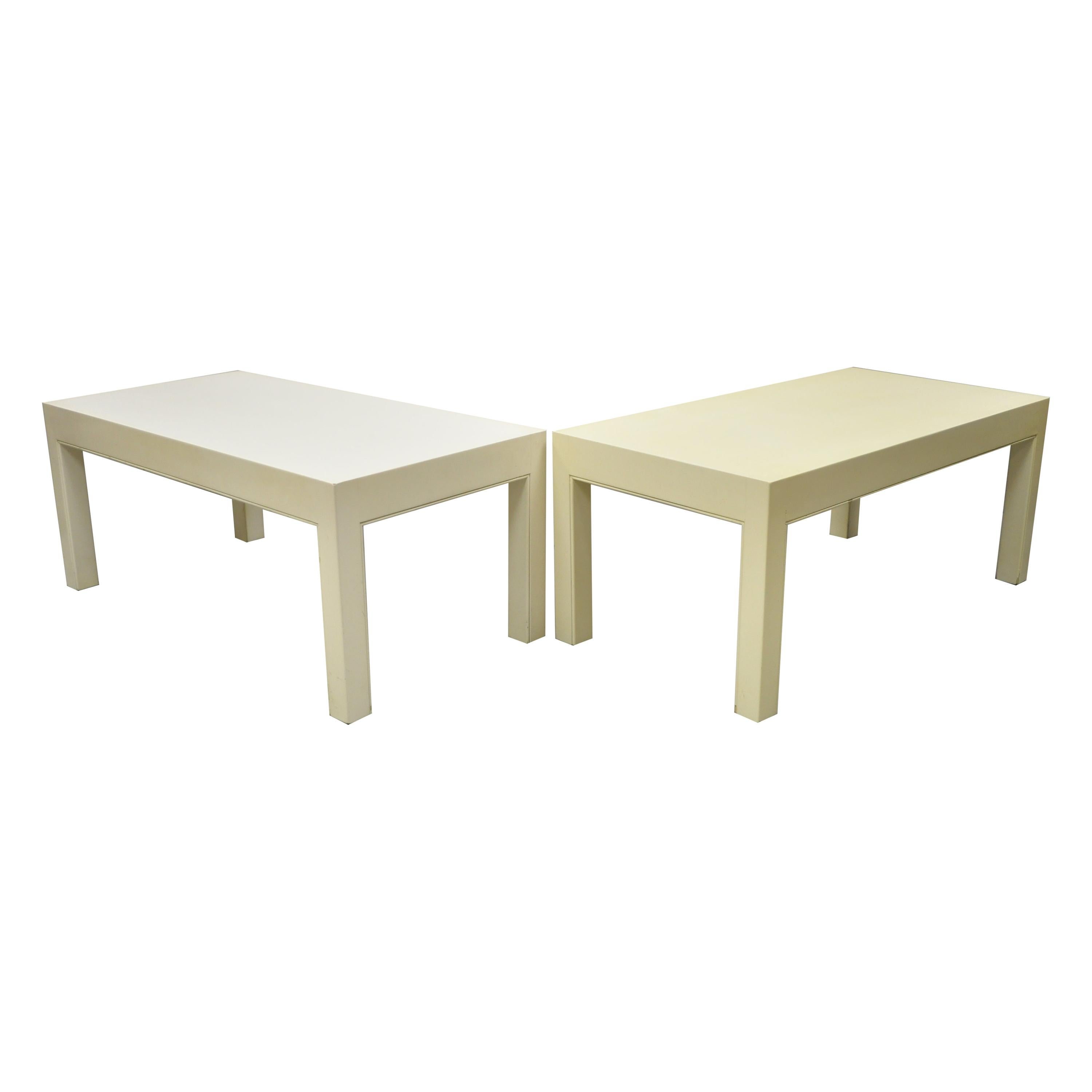 Vintage Modern Solid Wood Cream Lacquered Parsons Low Pedestal Side Table - Pair For Sale