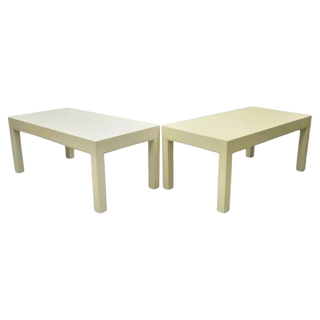 Vintage Modern Solid Wood Cream Lacquered Parsons Low Pedestal Side Table - Pair