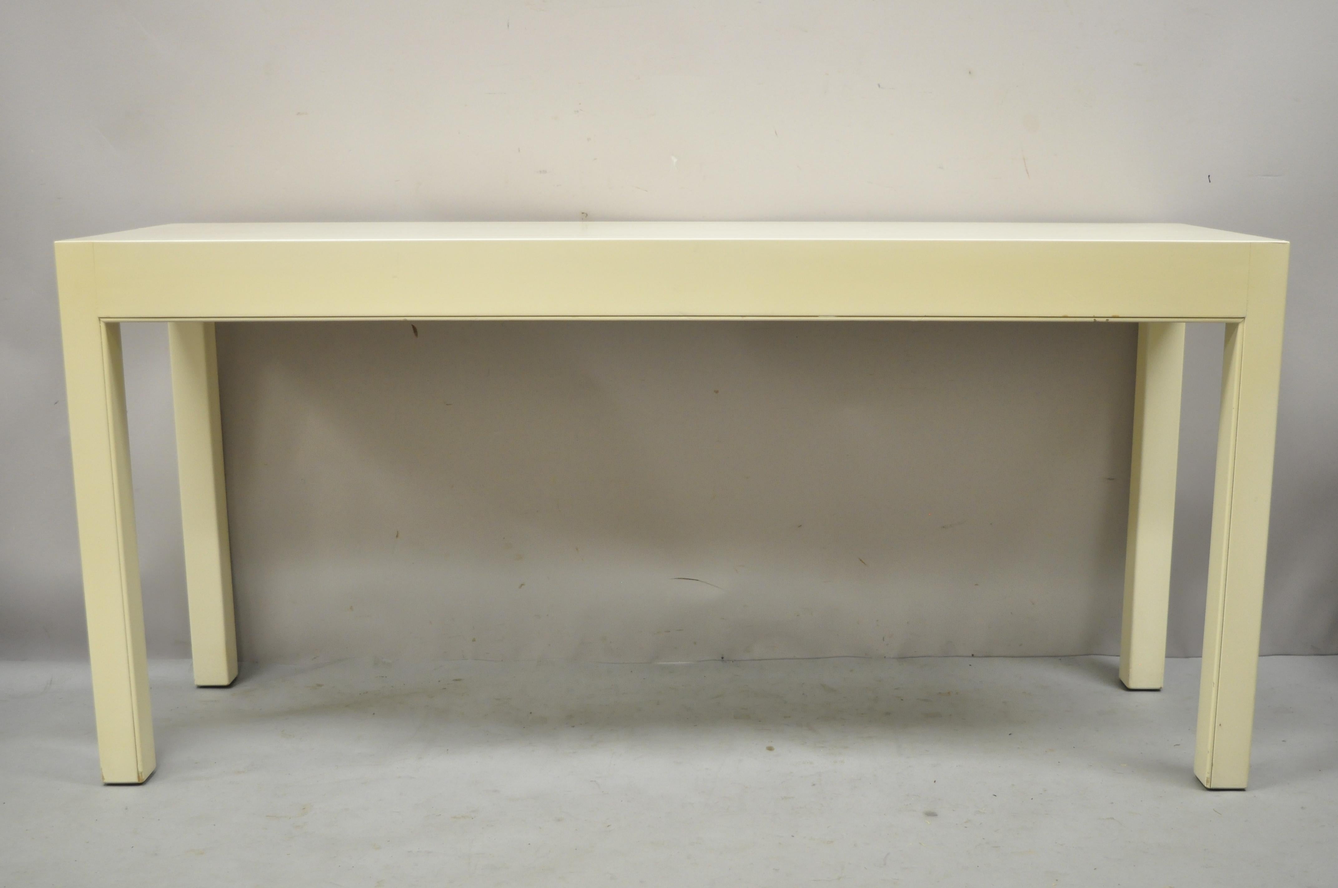 Vintage Modern Solid Wood Cream Lacquered Parsons Style Console Sofa Hall Table 6