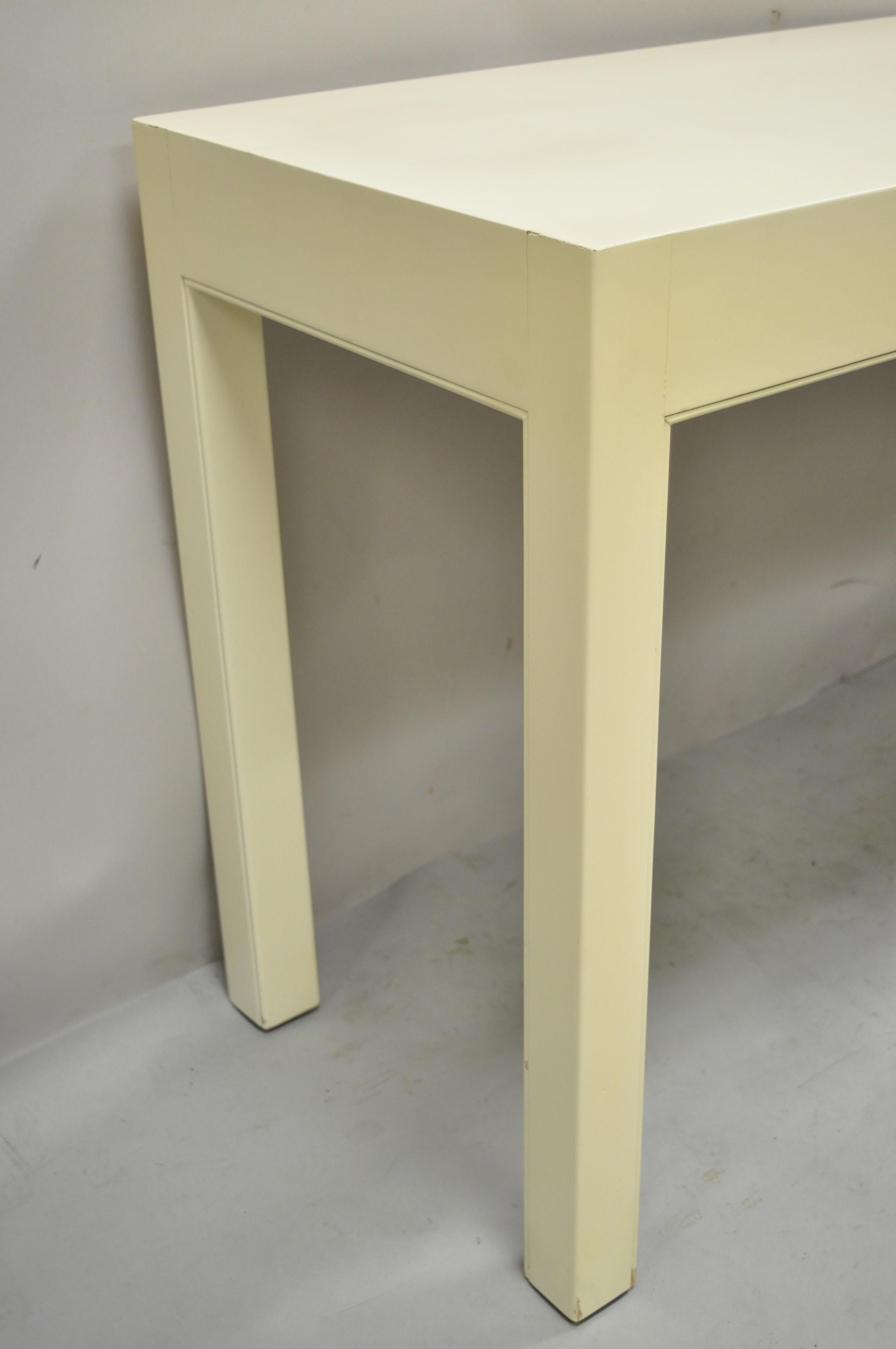 Vintage Modern Solid Wood Cream Lacquered Parsons Style Console Sofa Hall Table In Good Condition In Philadelphia, PA