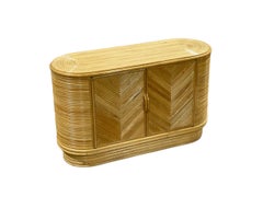 Vintage Modern Split Reed Bamboo Rattan Oval Shape Credenza, Circa 1975