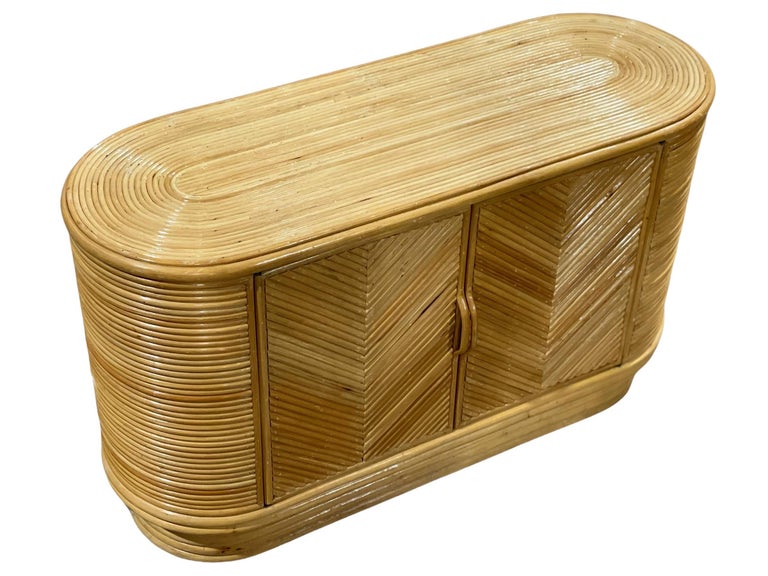 Vintage Modern Split Reed Bamboo Rattan Oval Shape Credenza, Circa 1975 ...