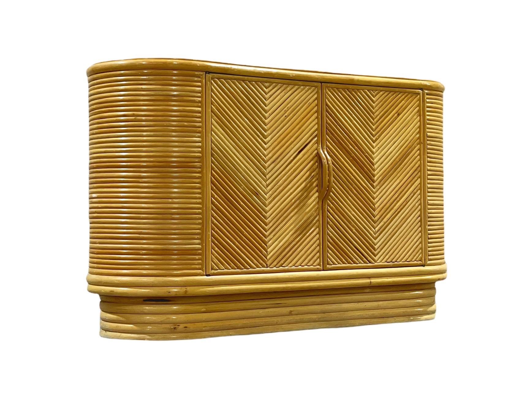 Vintage Modern Split Reed Bamboo Rattan Oval Shape Credenza, Circa 1975 In Good Condition In Framingham, MA