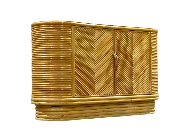 Vintage Modern Split Reed Bamboo Rattan Oval Shape Credenza, Circa 1975 ...