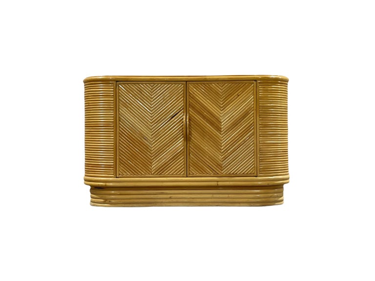 Vintage Modern Split Reed Bamboo Rattan Oval Shape Credenza, Circa 1975 ...
