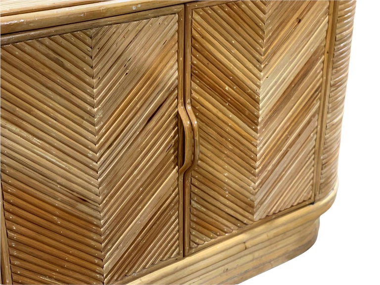 Vintage Modern Split Reed Bamboo Rattan Oval Shape Credenza, Circa 1975 ...