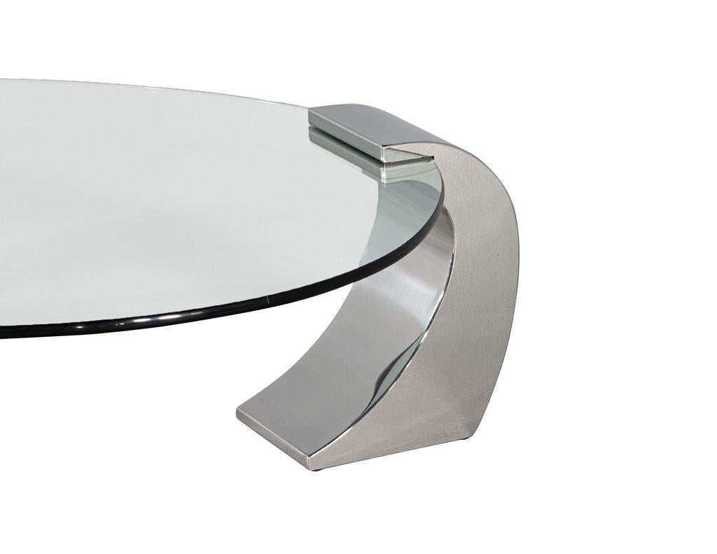 Vintage Modern Stainless Steel and Glass Coffee Table 4