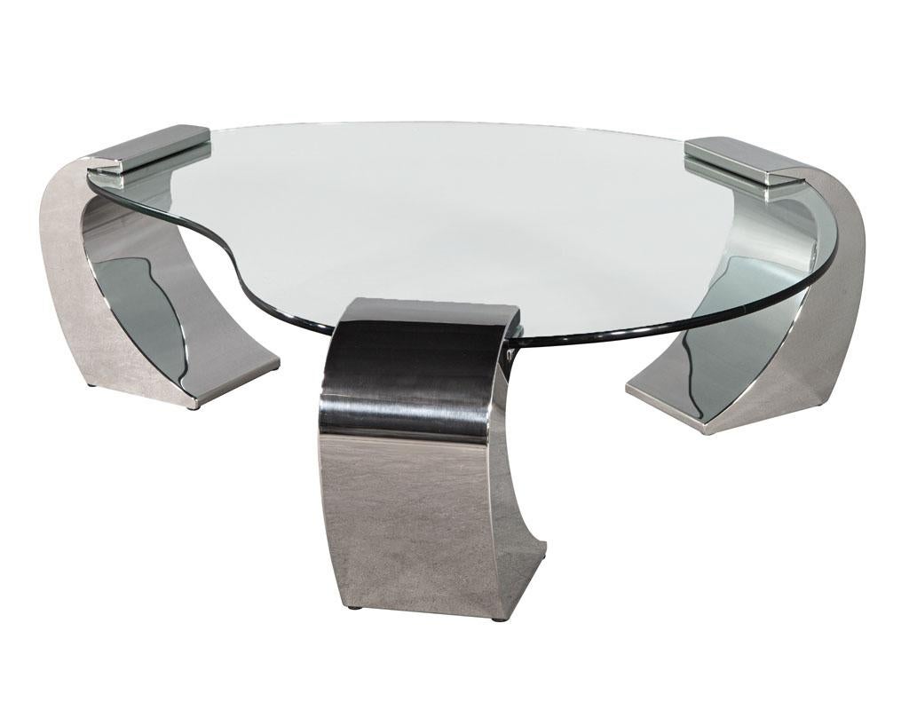 Vintage Modern Stainless Steel and Glass Coffee Table 5