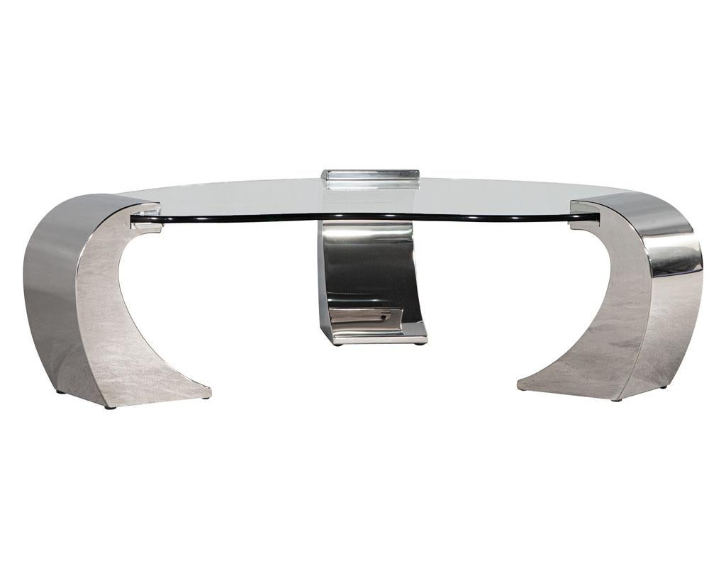 Vintage Modern Stainless Steel and Glass Coffee Table 6