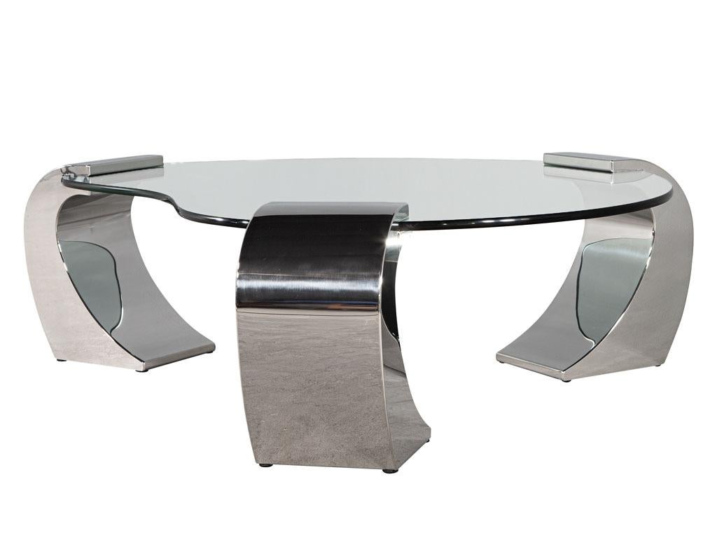 Vintage Modern Stainless Steel and Glass Coffee Table 7