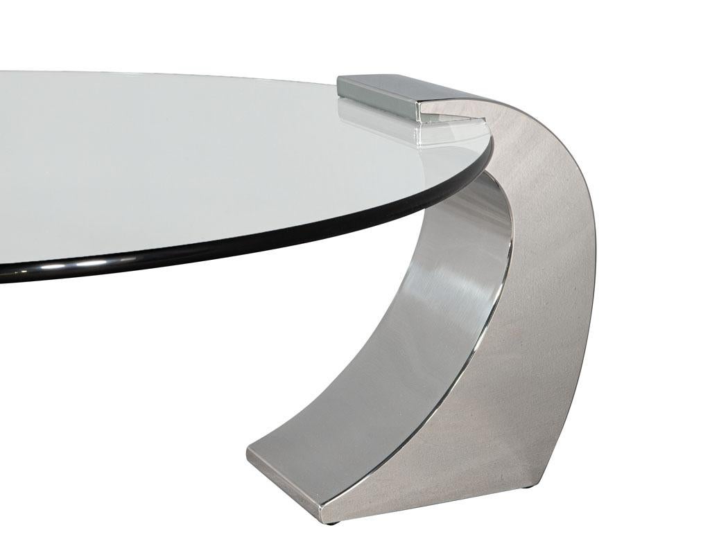 Vintage Modern Stainless Steel and Glass Coffee Table 8