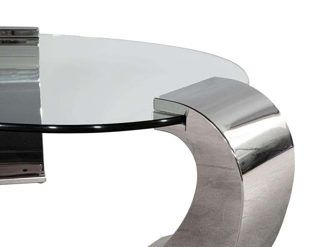 Vintage Modern Stainless Steel and Glass Coffee Table 9