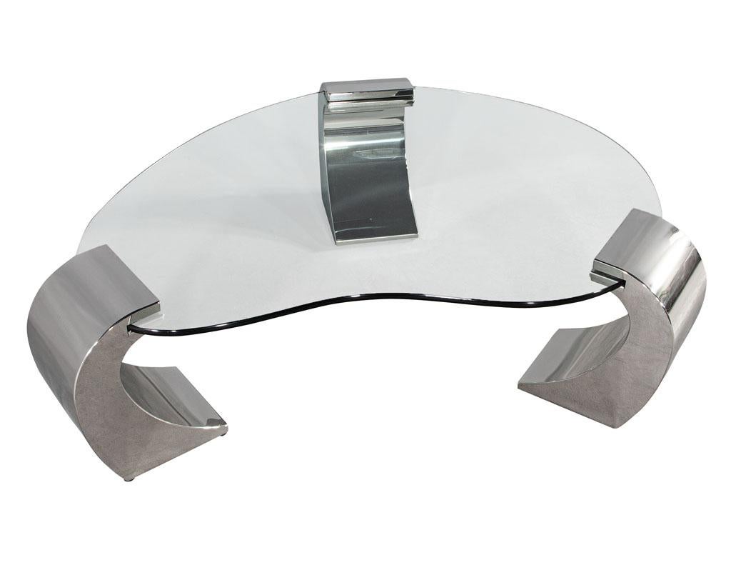 Vintage Modern Stainless Steel and Glass Coffee Table 1