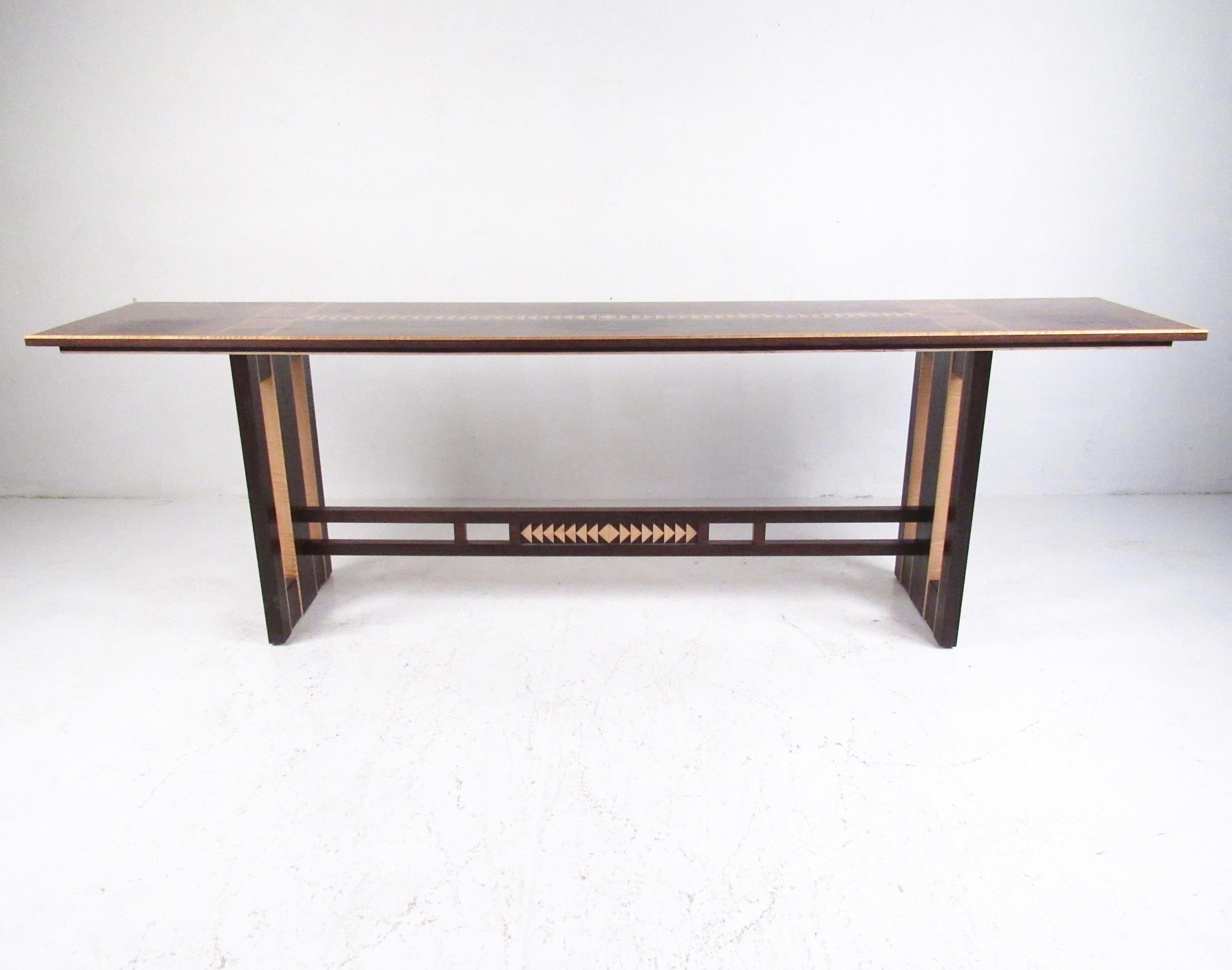Art Deco Vintage Modern Studio Console with Artistic Marquetry