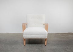 Vintage Modern Style Chair with White Oak Arms and Faux Sheep Upholstery