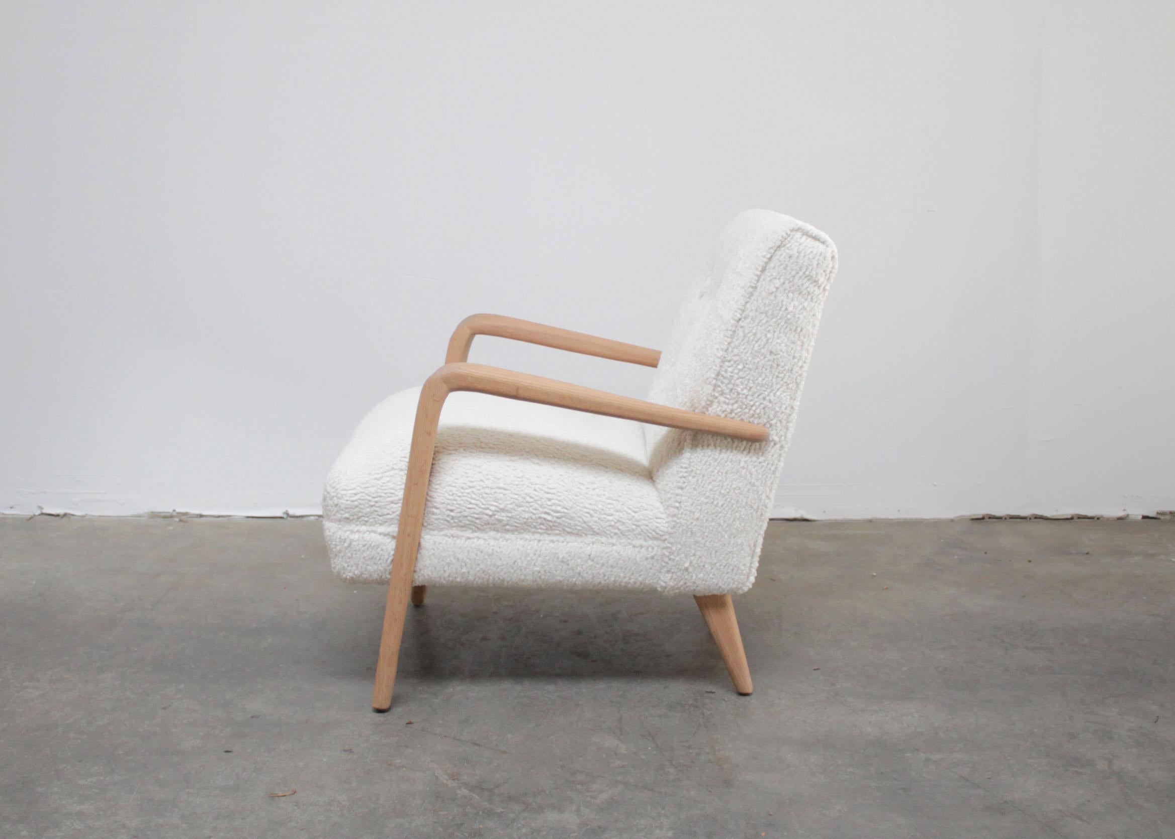 Mid-Century Modern Vintage Modern Style Chair with White Oak Arms and Faux Sheep Upholstery