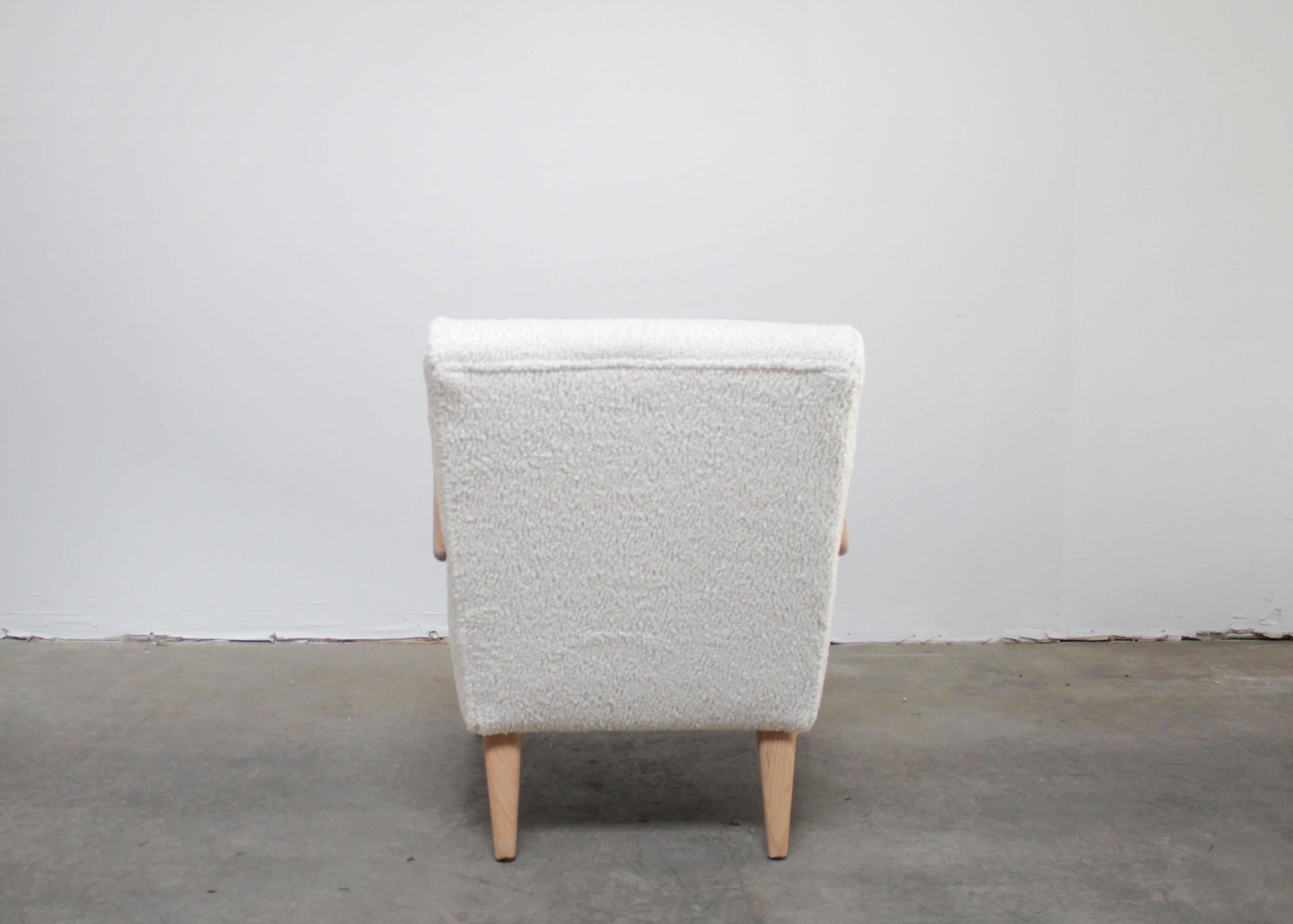 Vintage Modern Style Chair with White Oak Arms and Faux Sheep Upholstery In New Condition In Old Town Orange, CA
