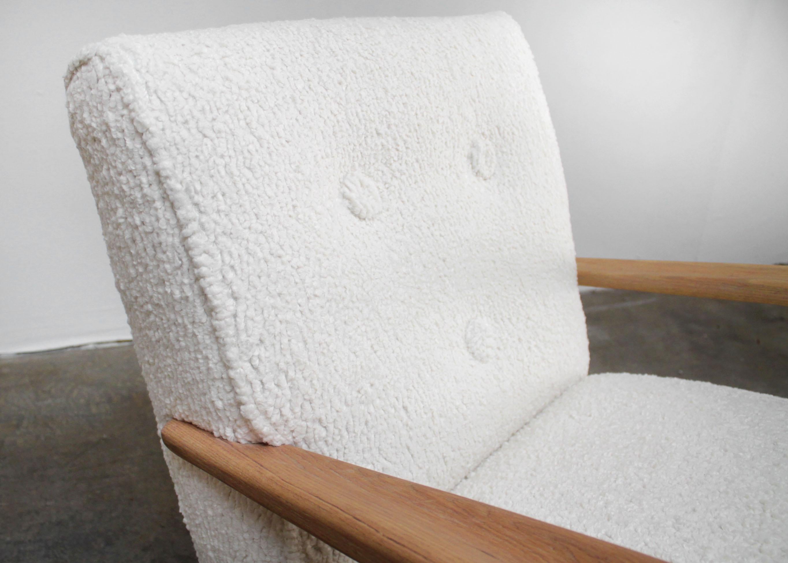 Vintage Modern Style Chair with White Oak Arms and Faux Sheep Upholstery 2