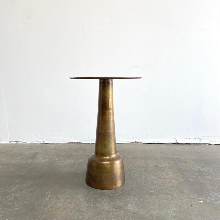 Vintage Modern Style Metal Side Table in Distressed Antique Brass Finish For Sale at 1stDibs