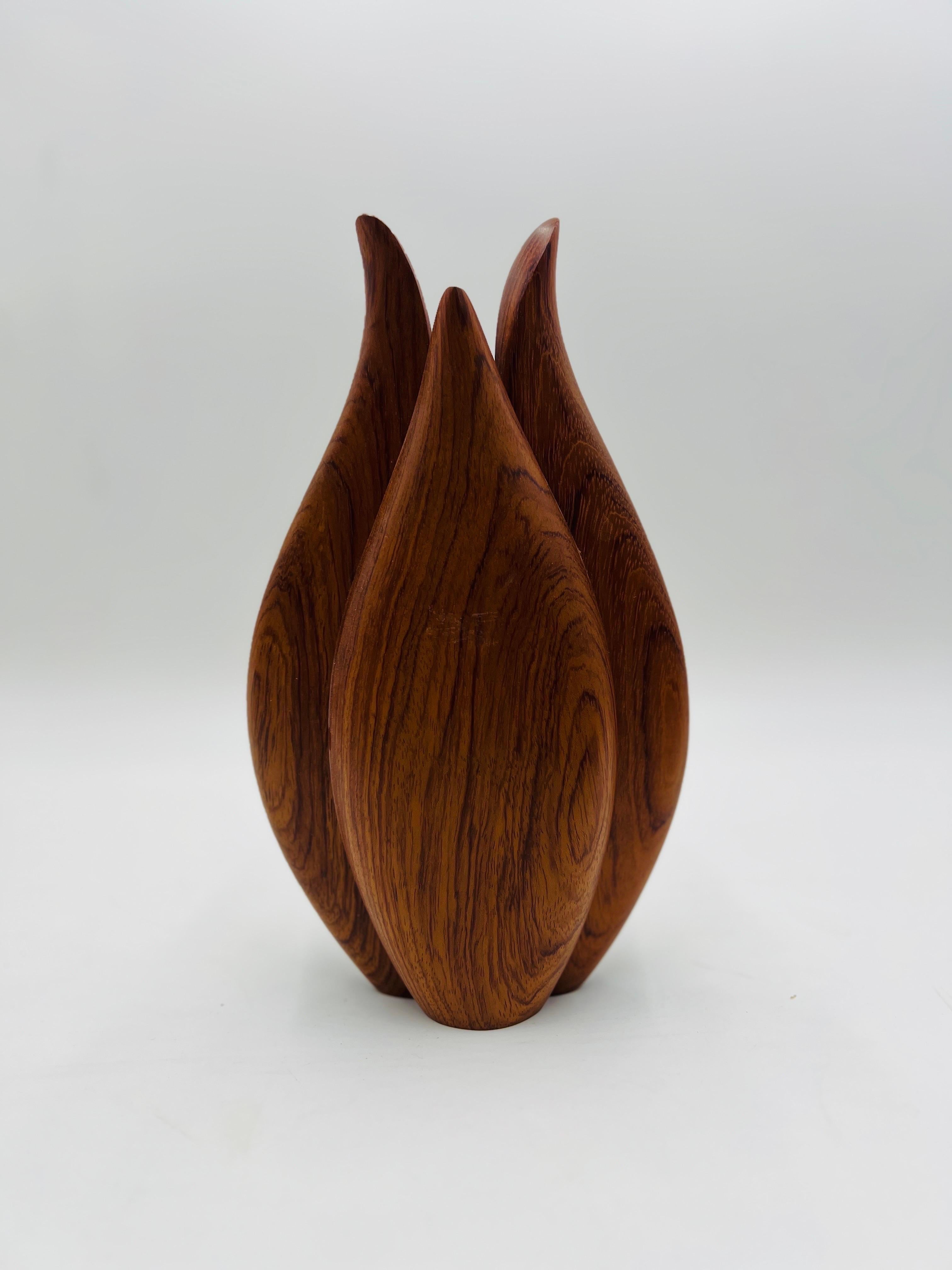 20th Century Vintage Modern Style Studio Quality Vase Featured in Teak Wood For Sale