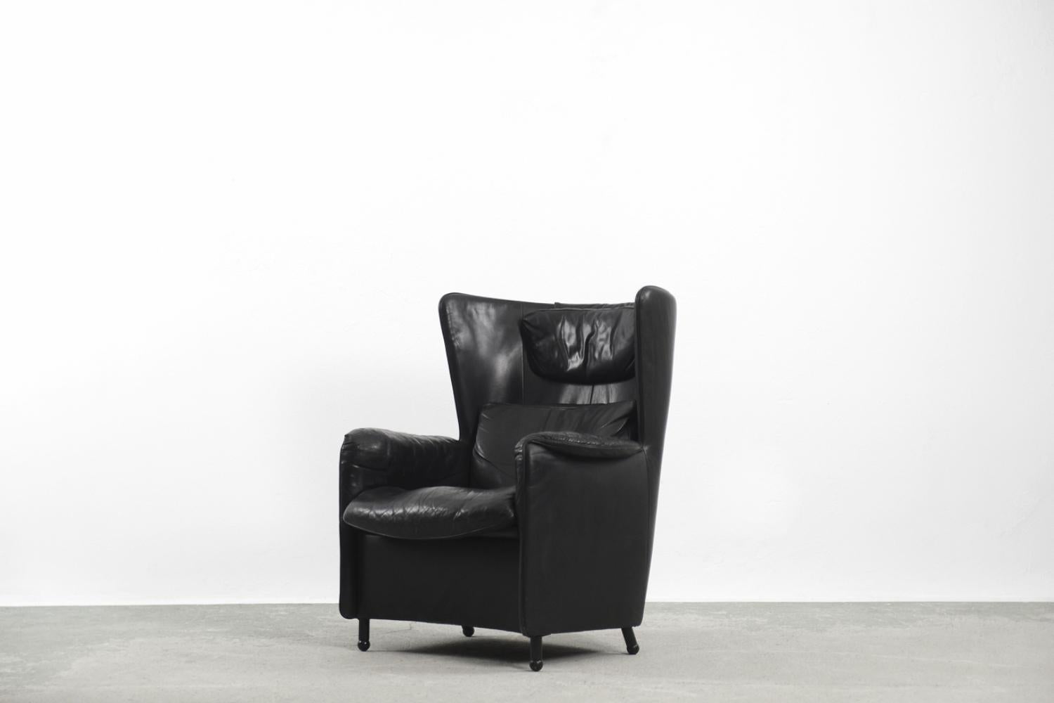 Vintage Modern Swiss Leather DS-23 Wing Chair by Franz Josef Schulte for De Sede In Good Condition For Sale In Warszawa, Mazowieckie