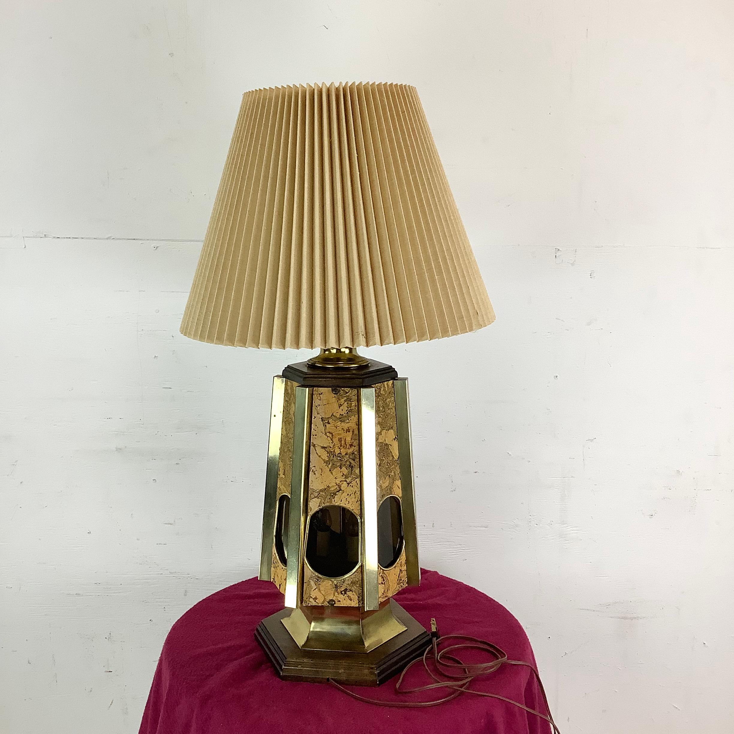 Lampe de table moderne vintage en liège et laiton en vente 8