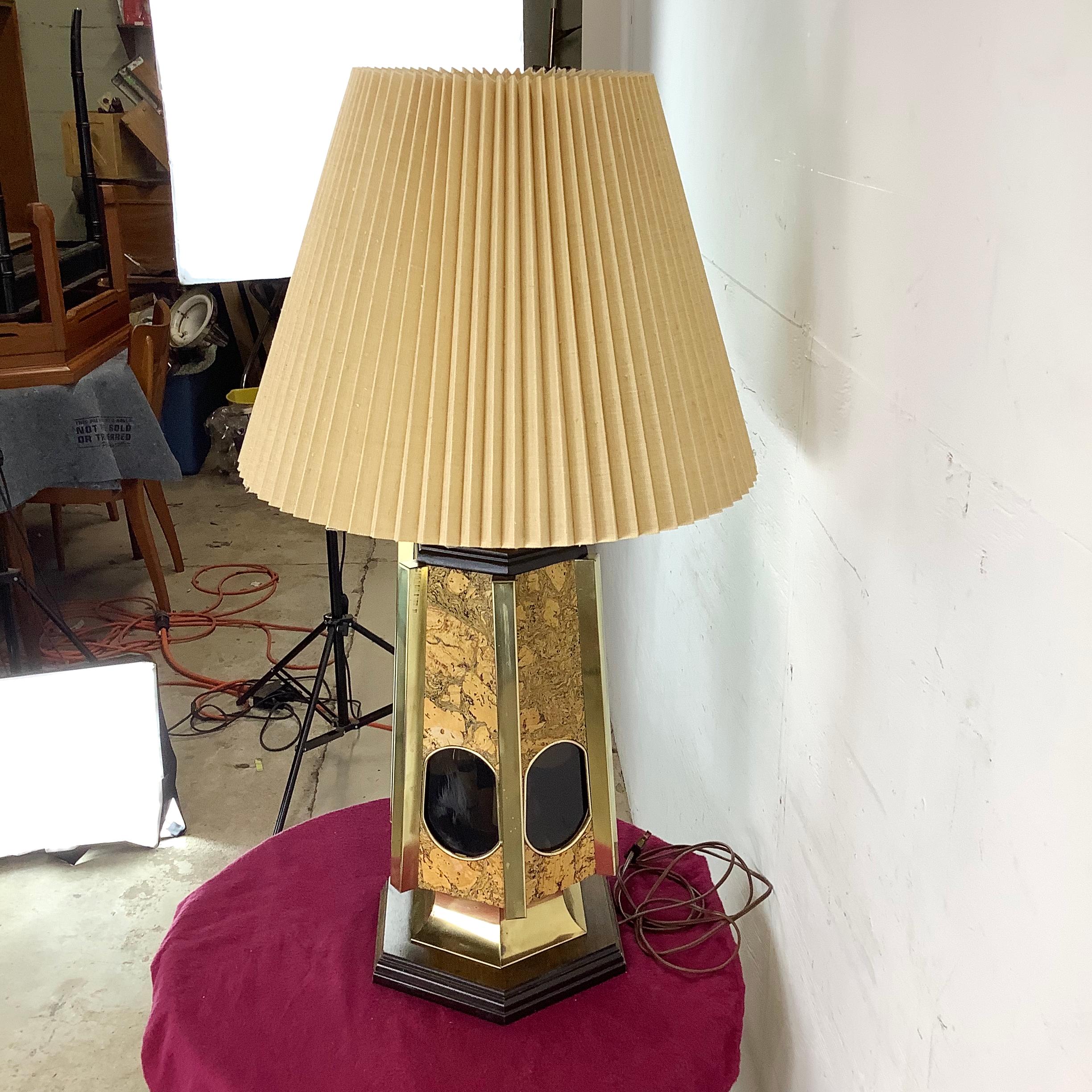Métal Lampe de table moderne vintage en liège et laiton en vente