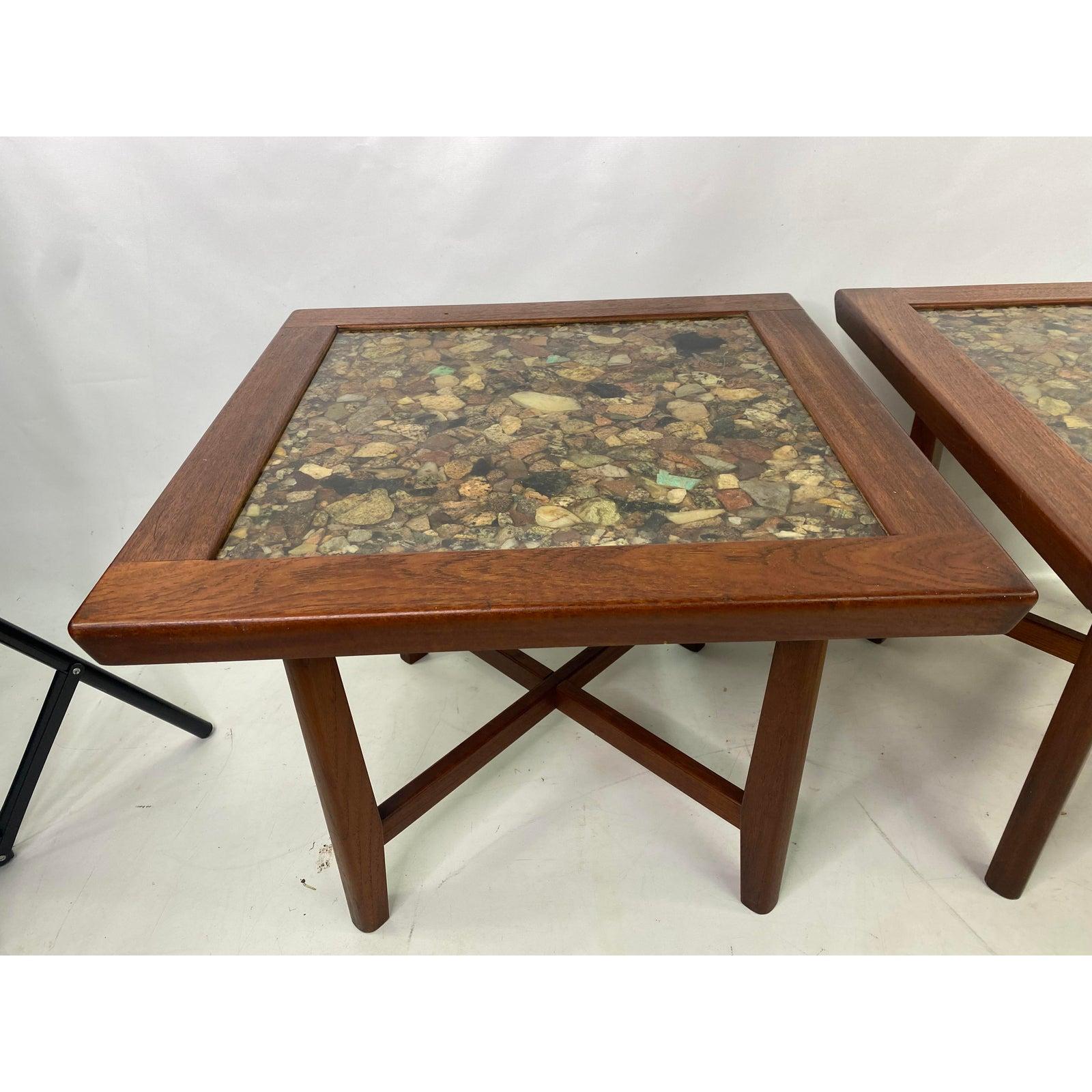 Danish Vintage Modern Teak and Rock Resin Tables Designed by Arvid Haerum