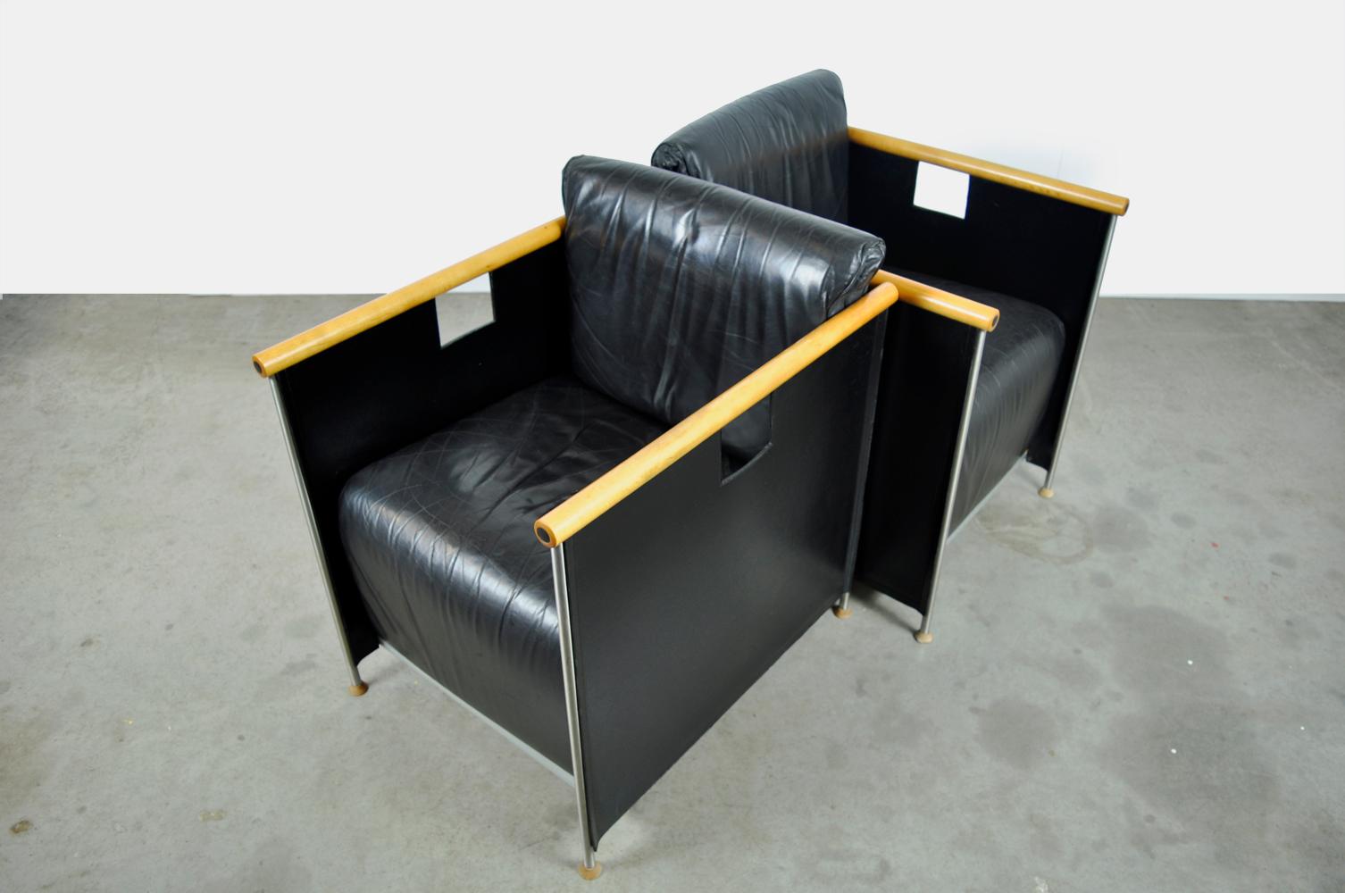 Easy Chairs „The Box“ von Mazairac & Boonzaaijer für Castelijn, 80er Jahre, Moderne (Stahl) im Angebot