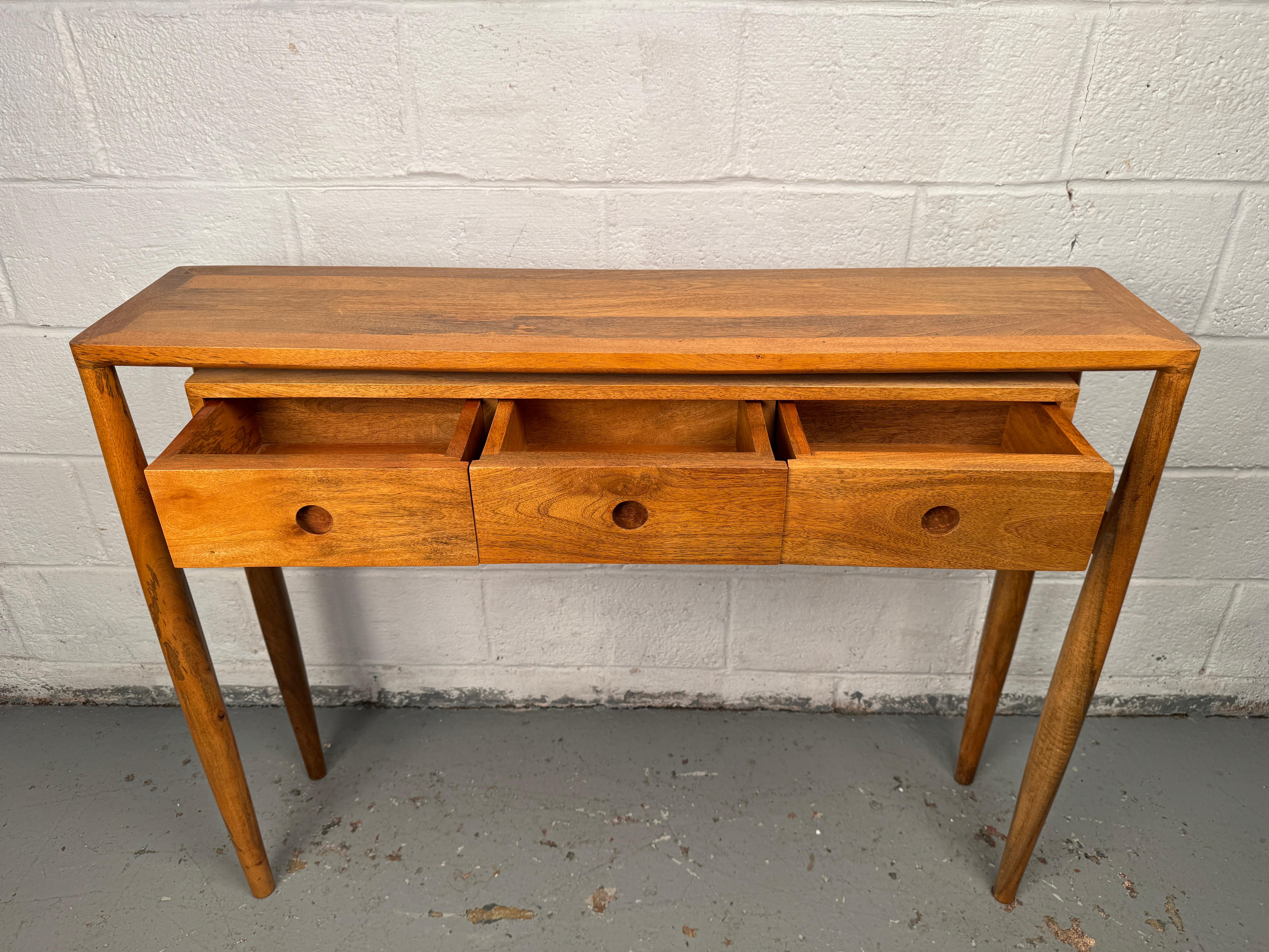 Vintage Modern Three Drawer Console Table For Sale 5